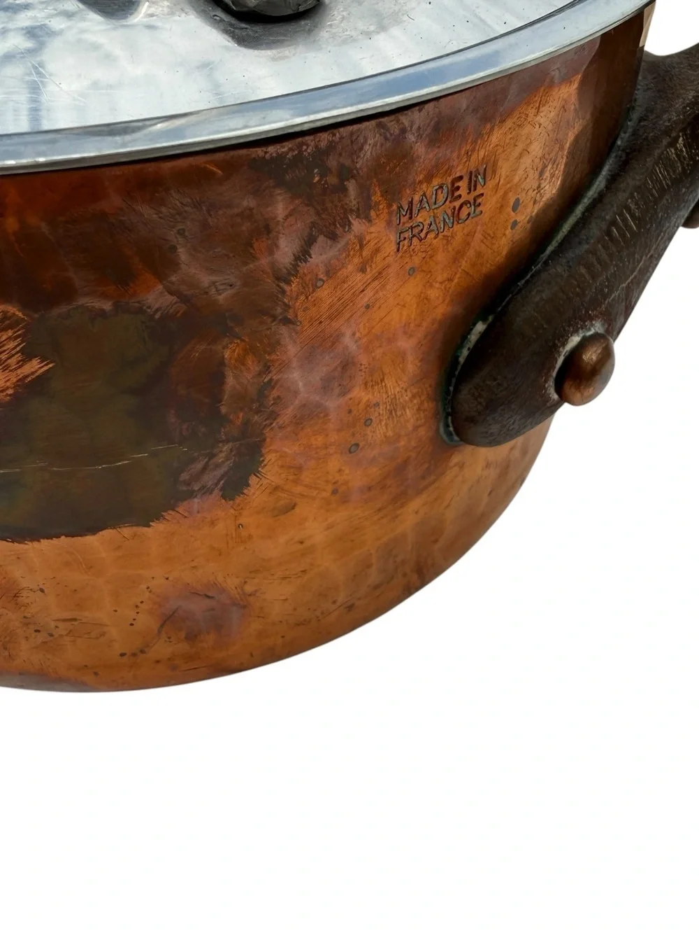 Vintage French Hammered Copper Saucepan Lid Cast Iron Handle Made France 6.5”